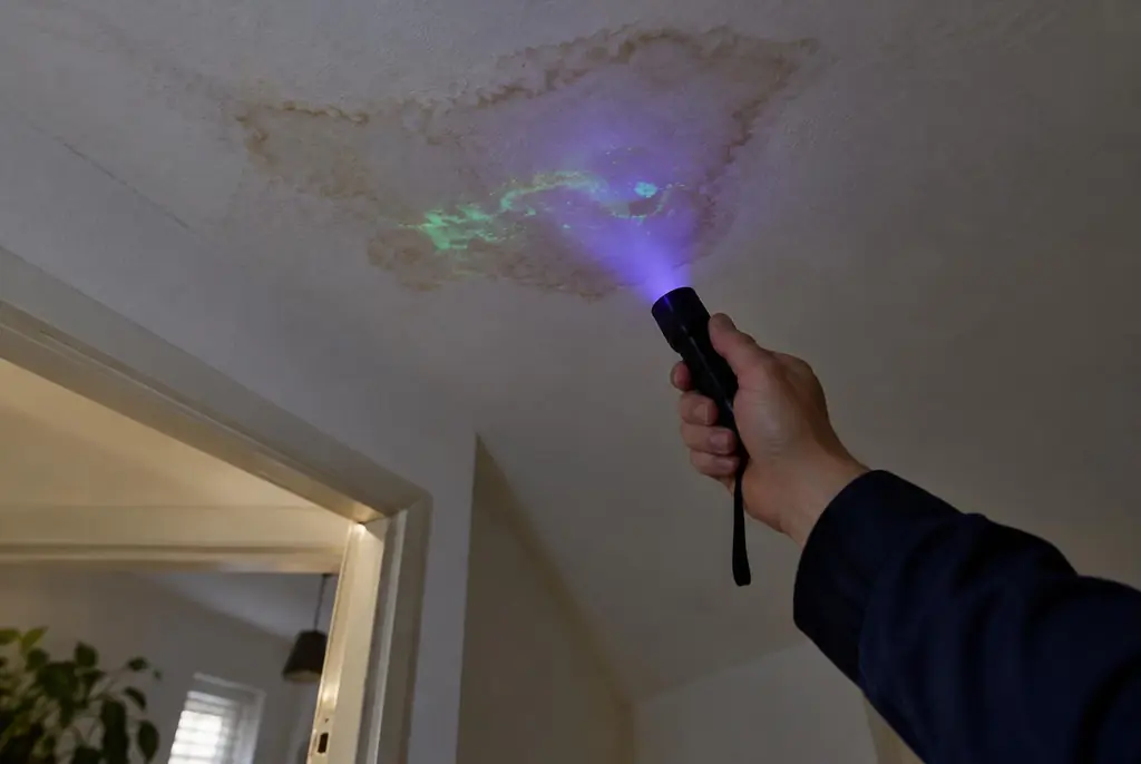 Lekdetectie Olst – kleurstof controleren op het plafond met uv-licht