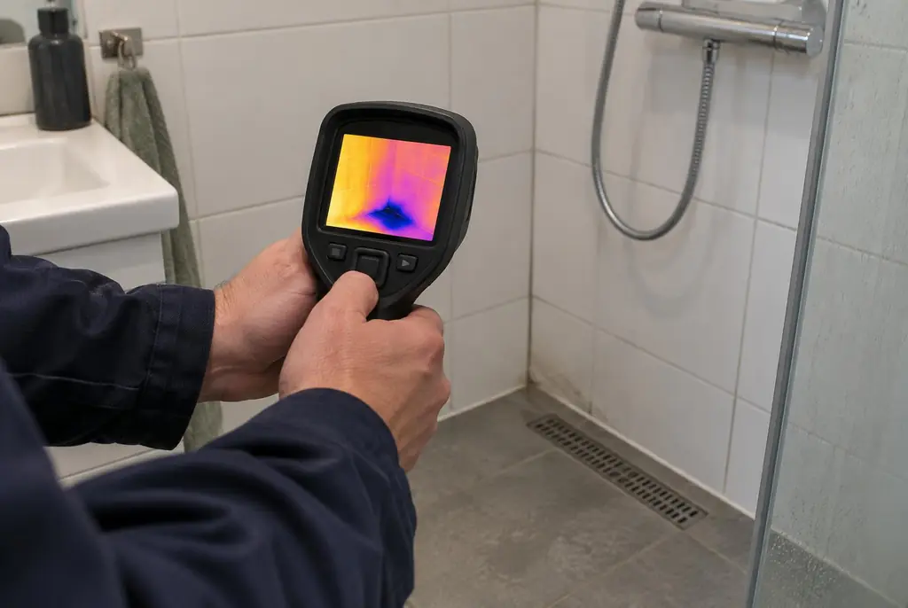 Lekdetectie Olst – lekdetectiespecialist met warmtebeeldcamera in een badkamer